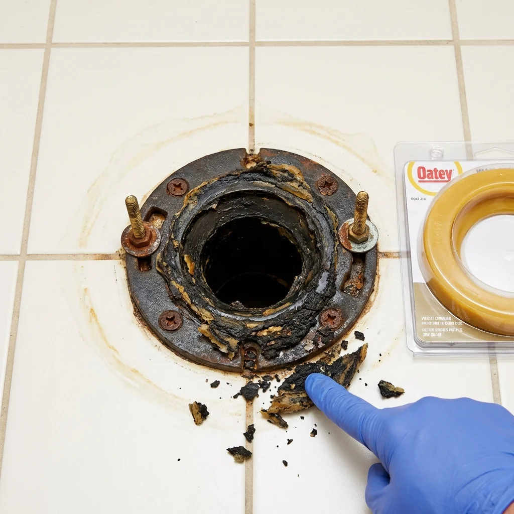 Failed wax ring showing water seepage at the base of a toilet in a Minneapolis, MN home