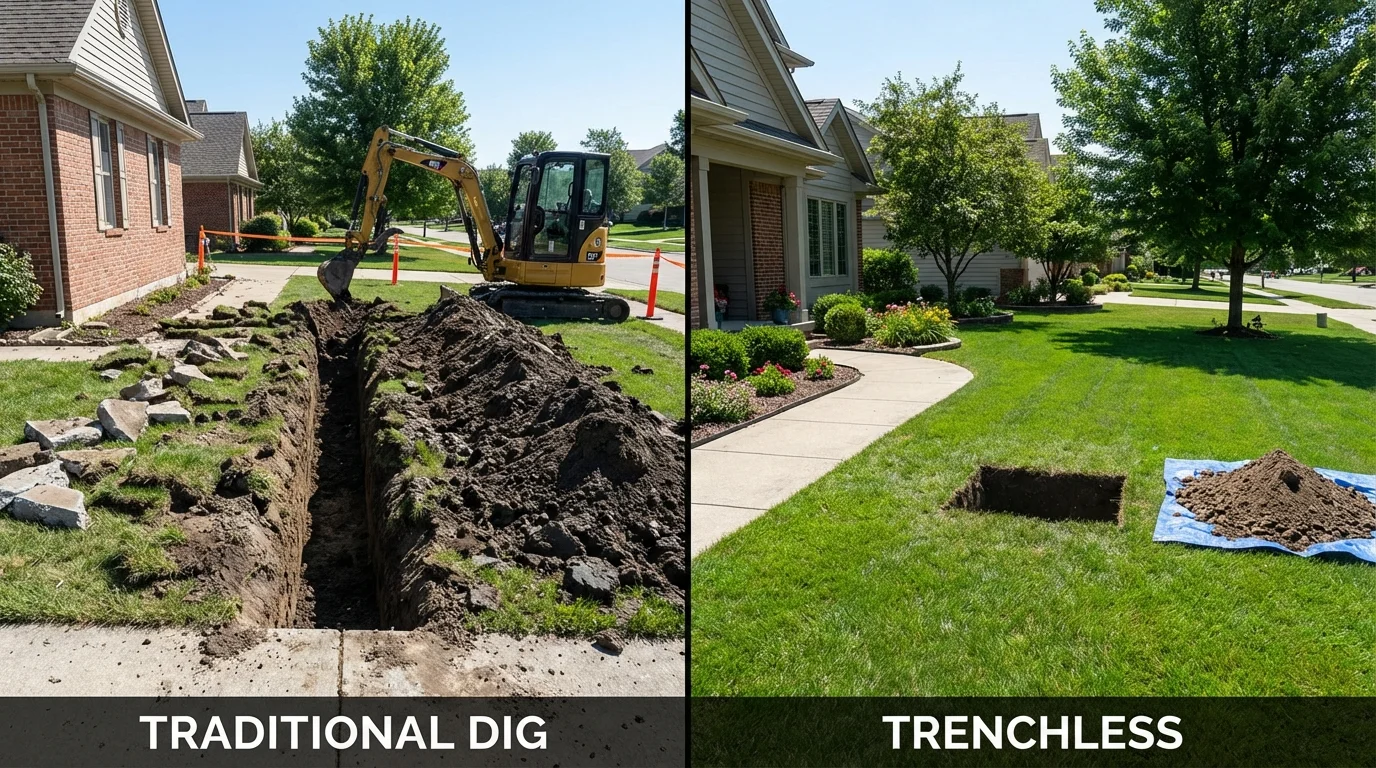 Trenchless sewer repair with minimal yard damage versus traditional excavation in Minneapolis, MN